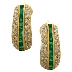 Diamond and Emerald Hoop Earrings