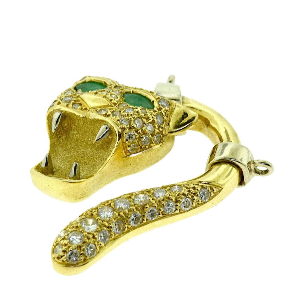 Brilliance Jewels, Miami
Questions? Call Us Anytime!
786,482,8100

Style: Pendant

Metal: Yellow Gold

                 Whtie Gold

Metal Purity: 18k

Stones: 2 Emerald (eyes)

                  58 Round Diamonds

Emerald Carat Weight:1.46 ct (0.73