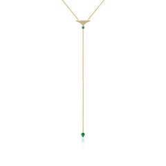 Lariat en or jaune 18 carats avec diamants et émeraudes