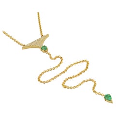 Lariat de Diamantes y Esmeraldas en Oro Amarillo de 18 Kt