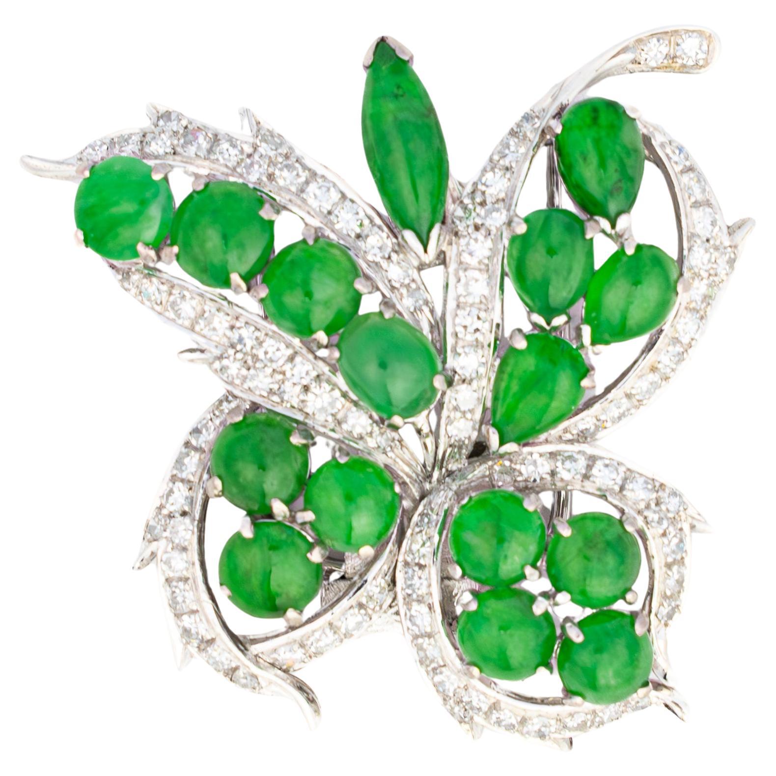 Diamond and Emerald Leaf Brooch