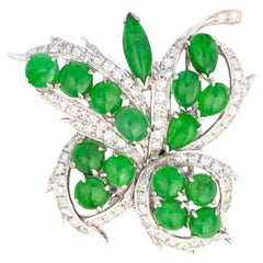 Diamond and Emerald Leaf Brooch
