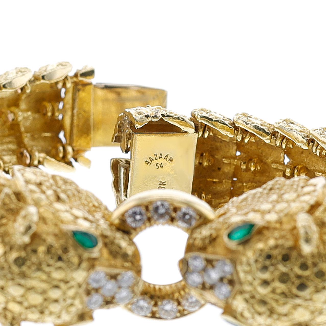 Diamond and Emerald Lion Cuff Bangle, 18k 2