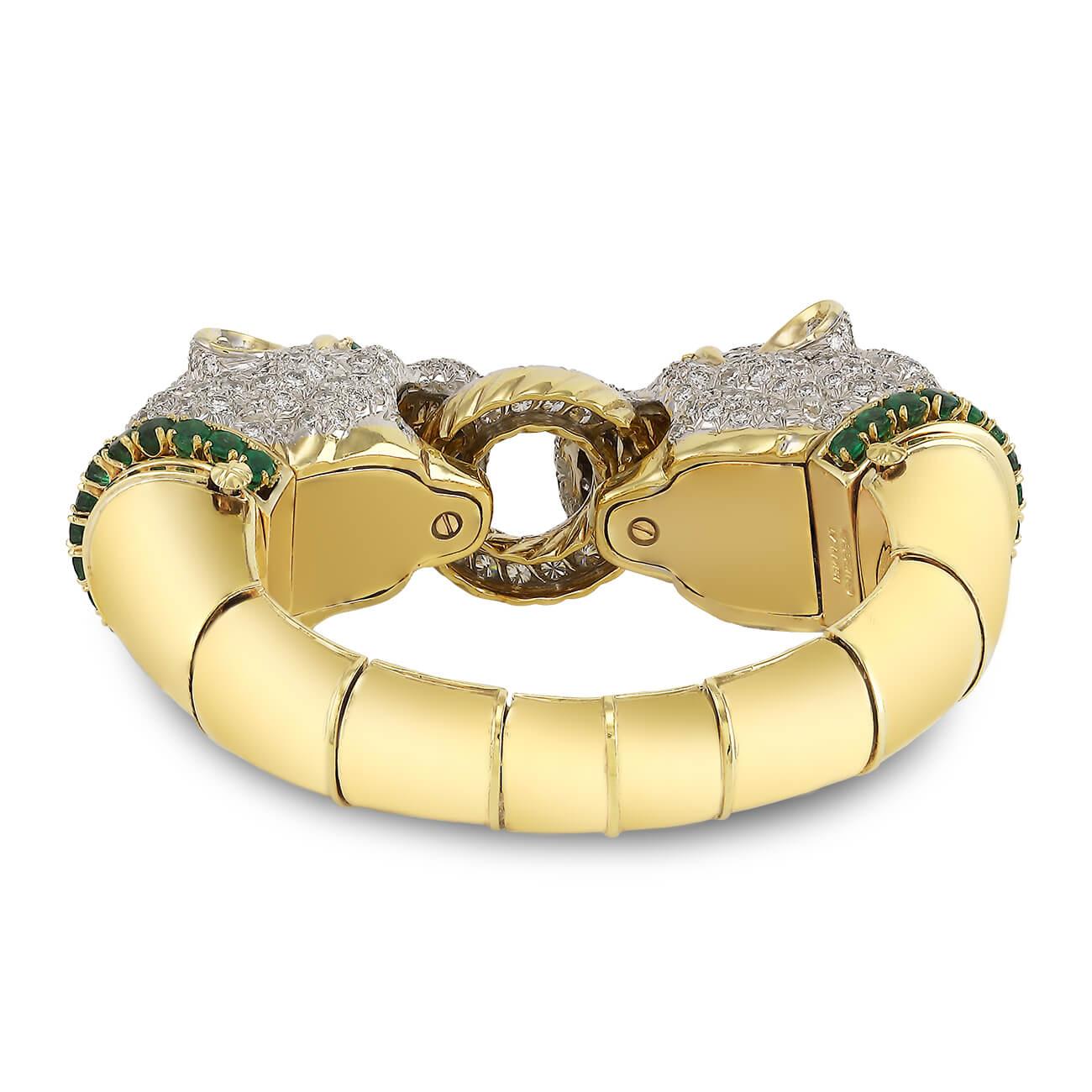 Diamond and Emerald Lion's Head Bangle by David Webb 1