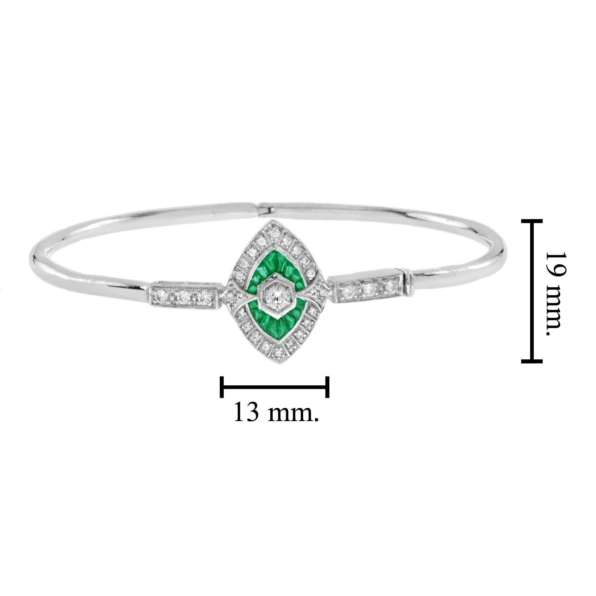Bracelet en or 14K avec diamants et émeraudes en forme de marquise de style Art Déco Pour femmes en vente