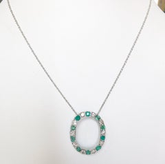 Vintage 18K Gold Diamond and Emerald Pendant Necklace, Italy 1970s