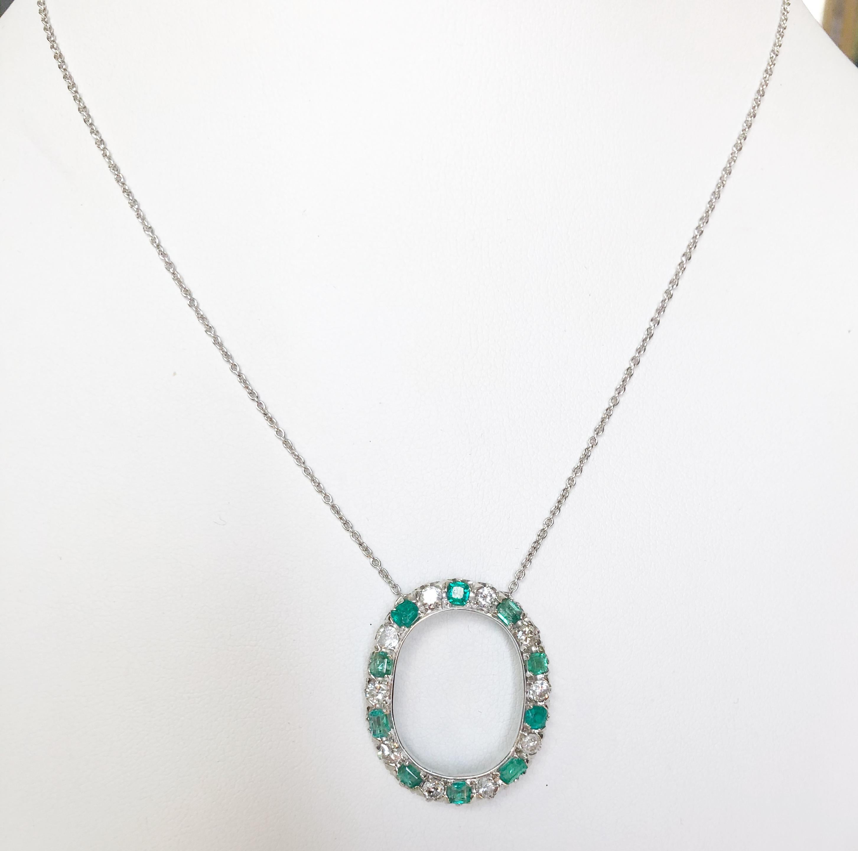 Brilliant Cut Diamond and Emerald Necklace For Sale