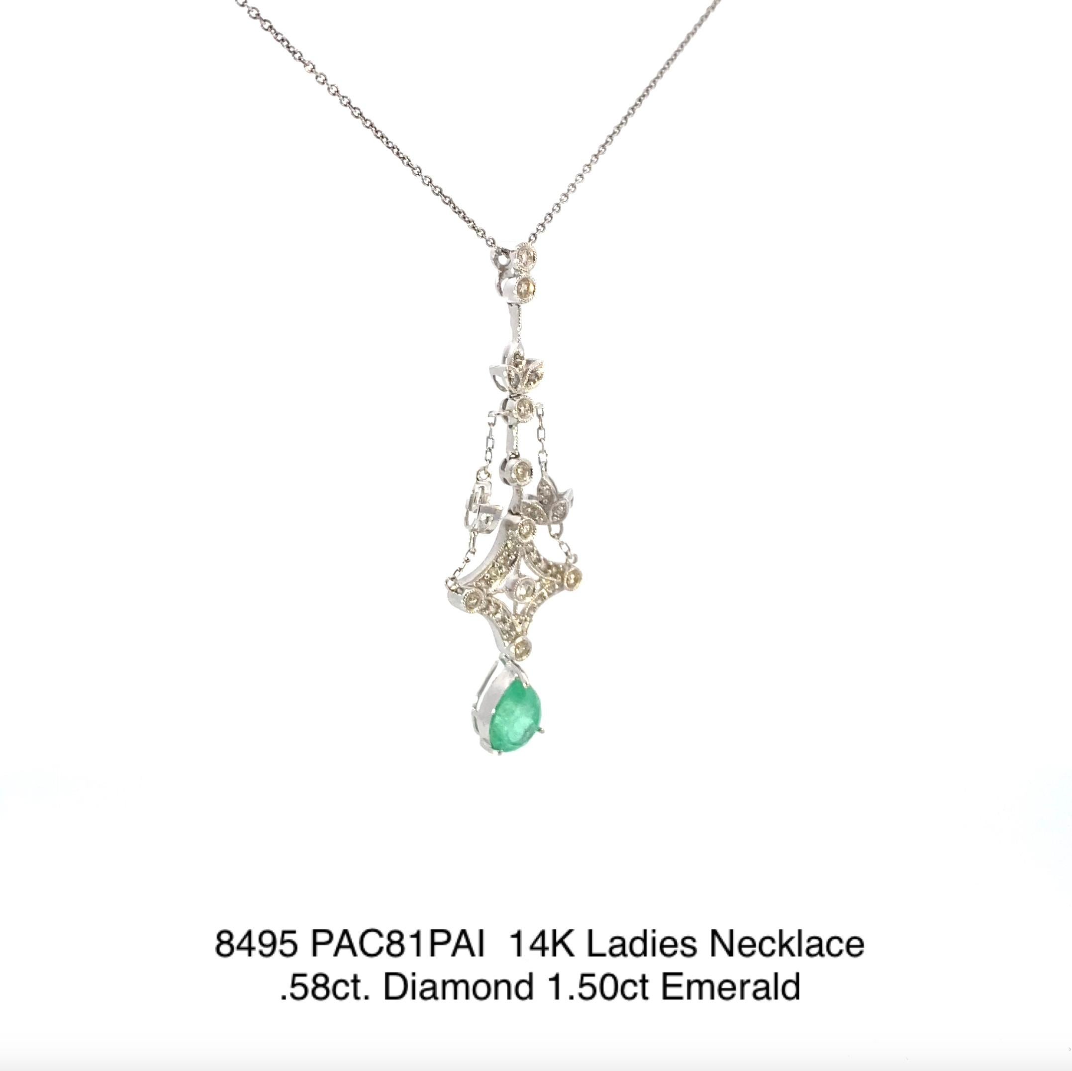 Moderno Collana con diamanti e smeraldi in oro bianco 14K in vendita