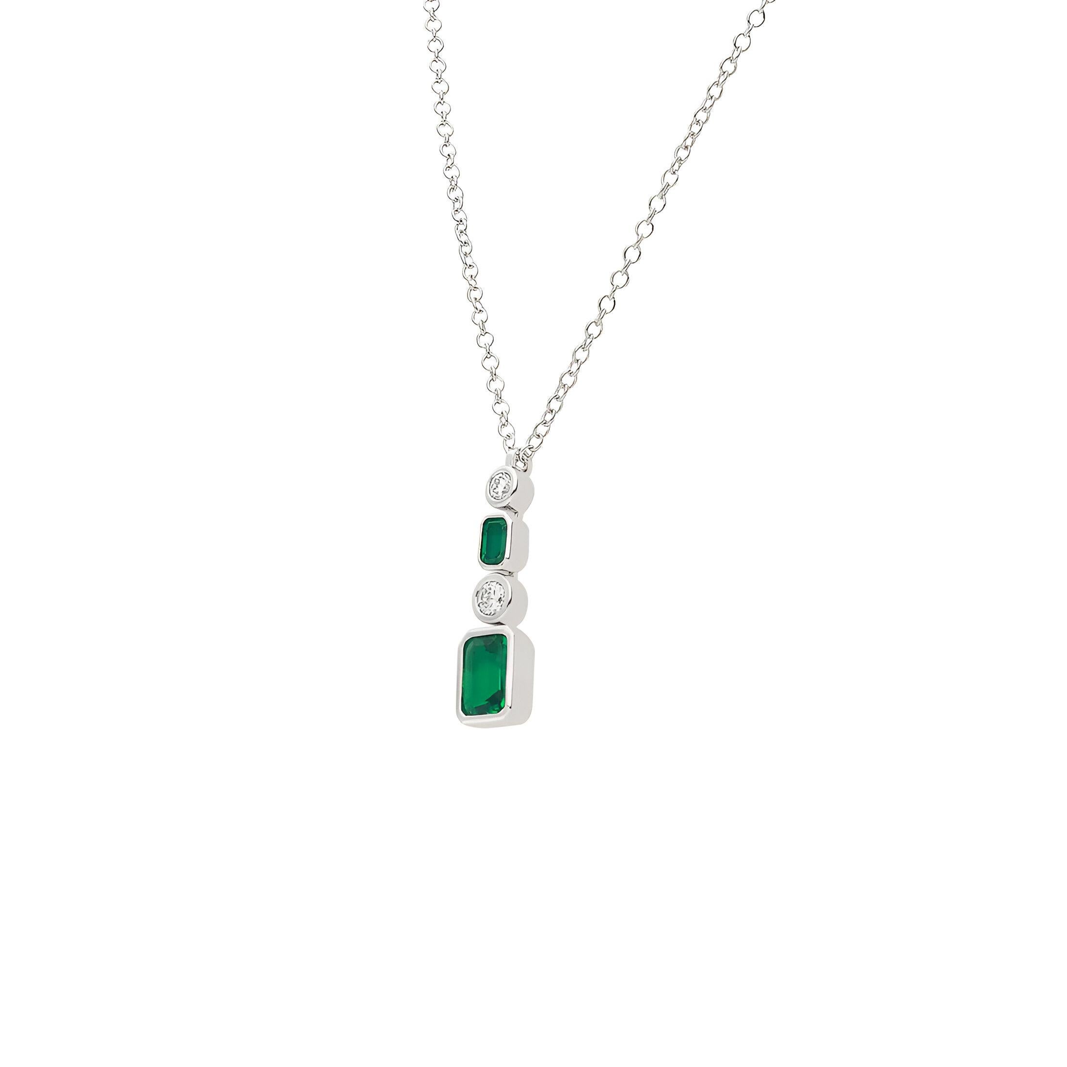 Diamant- und Smaragdhalskette aus 18kt Weißgold, 1,18 Karat (Moderne) im Angebot