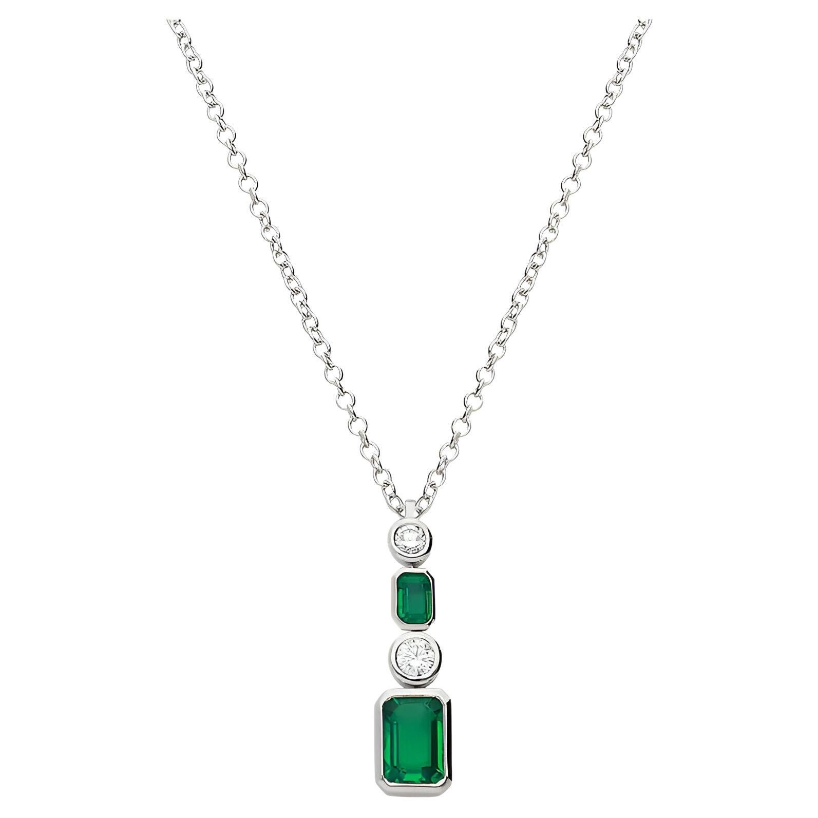 Diamant- und Smaragdhalskette aus 18kt Weißgold, 1,18 Karat