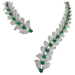 Diamond and Emerald Open Collar Bypass Necklace & Earring Set