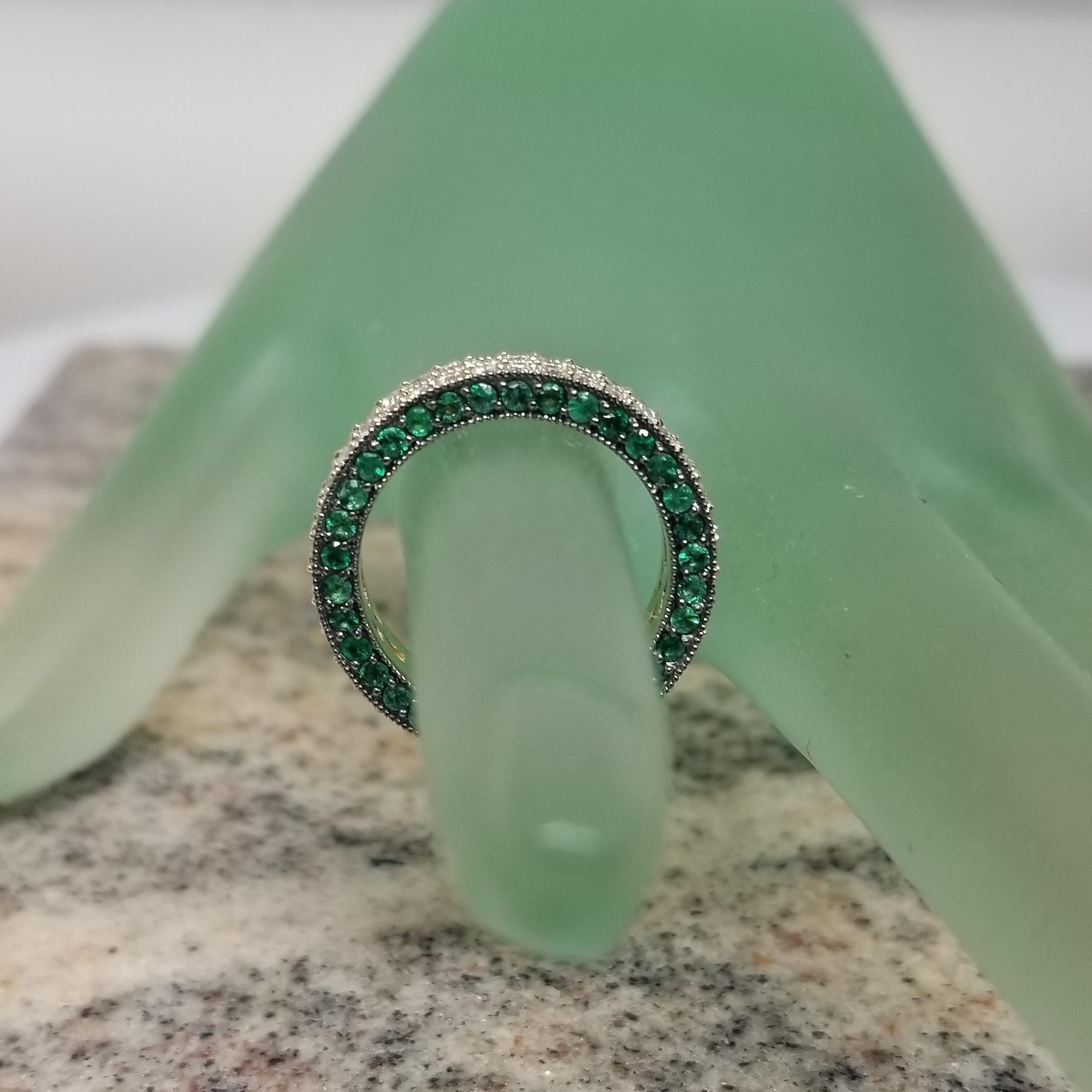 Contemporary Diamond and Emerald Pave Eternity Ring