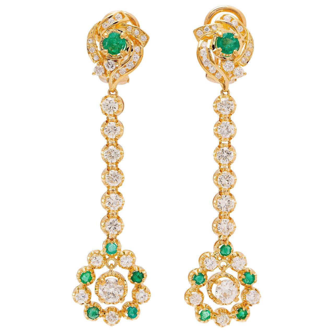 Diamond and Emerald Pendant Earrings