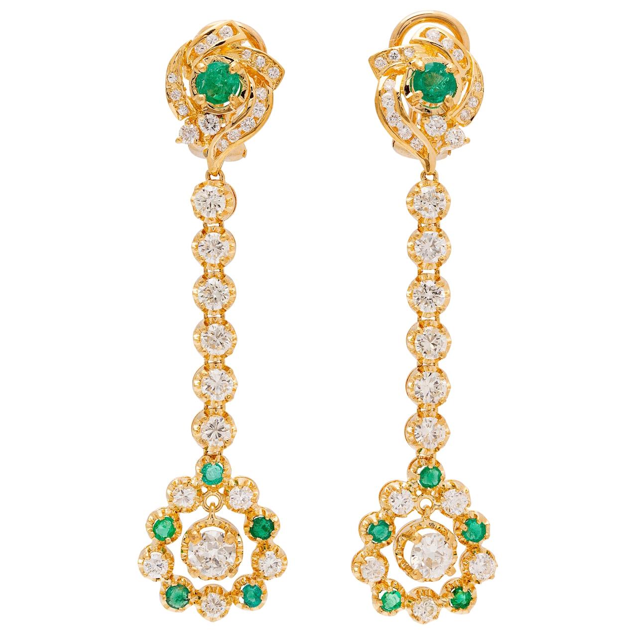 Emerald Diamond Pendant Earrings at 1stDibs