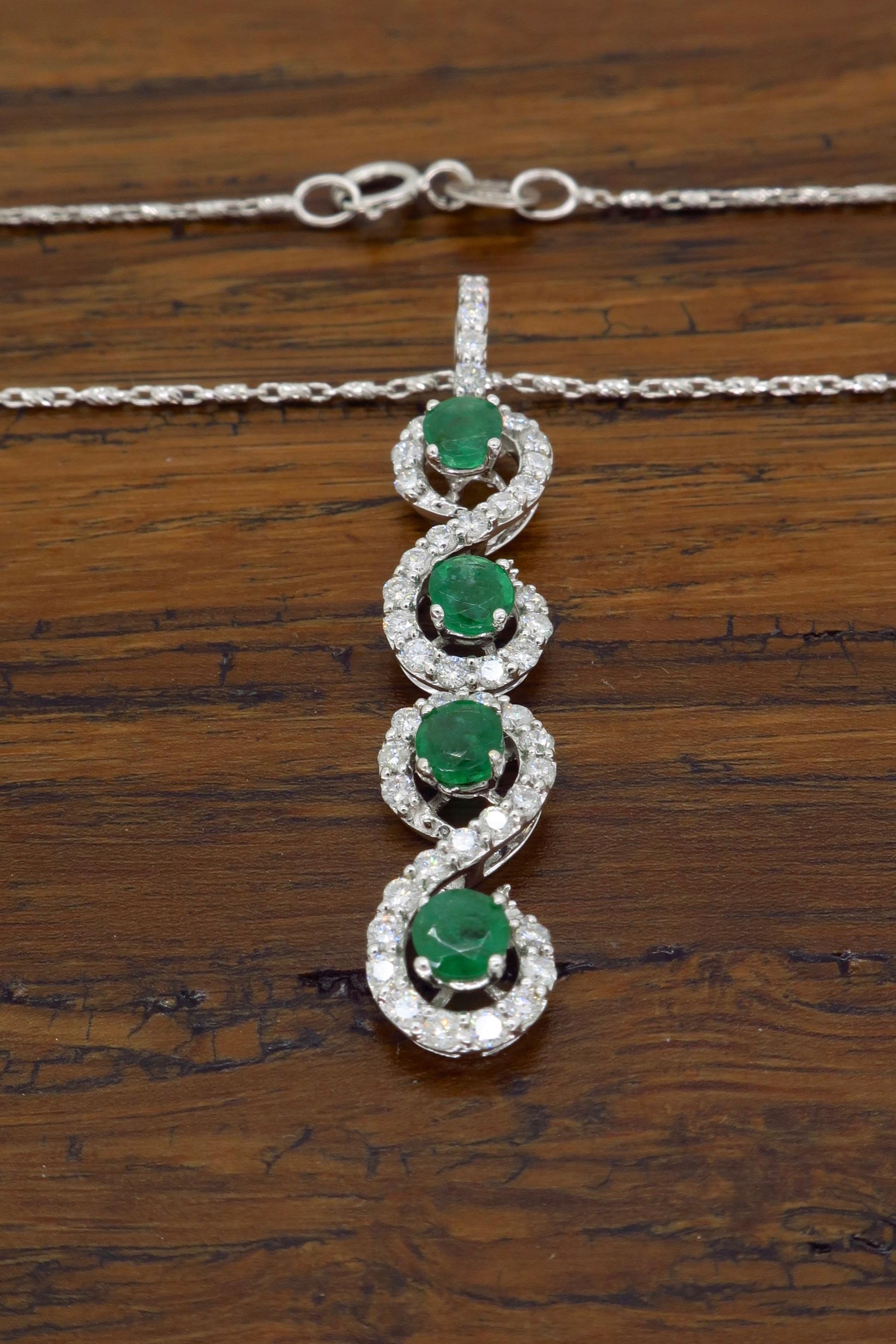 Women's or Men's Diamond and Emerald Pendant Necklace