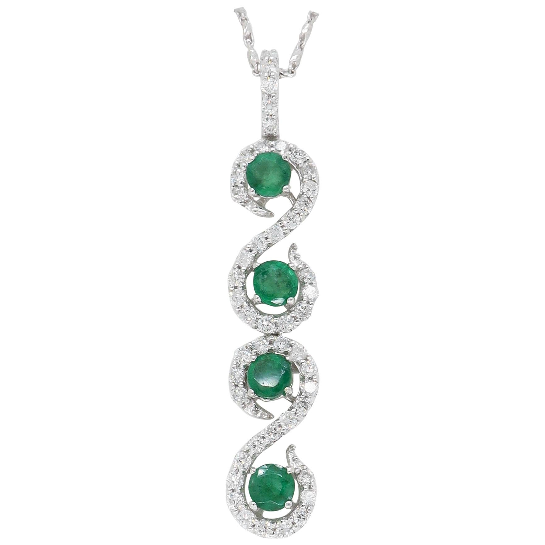 Diamond and Emerald Pendant Necklace