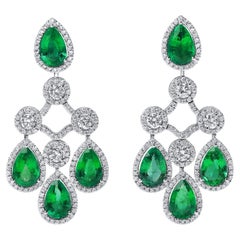 Diamond and Emerald Pierced Drop Earrings