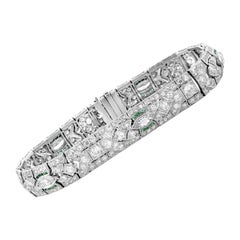 Diamond and Emerald Platinum Art Deco Bracelet