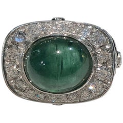 Diamond and Emerald Platinum Ring