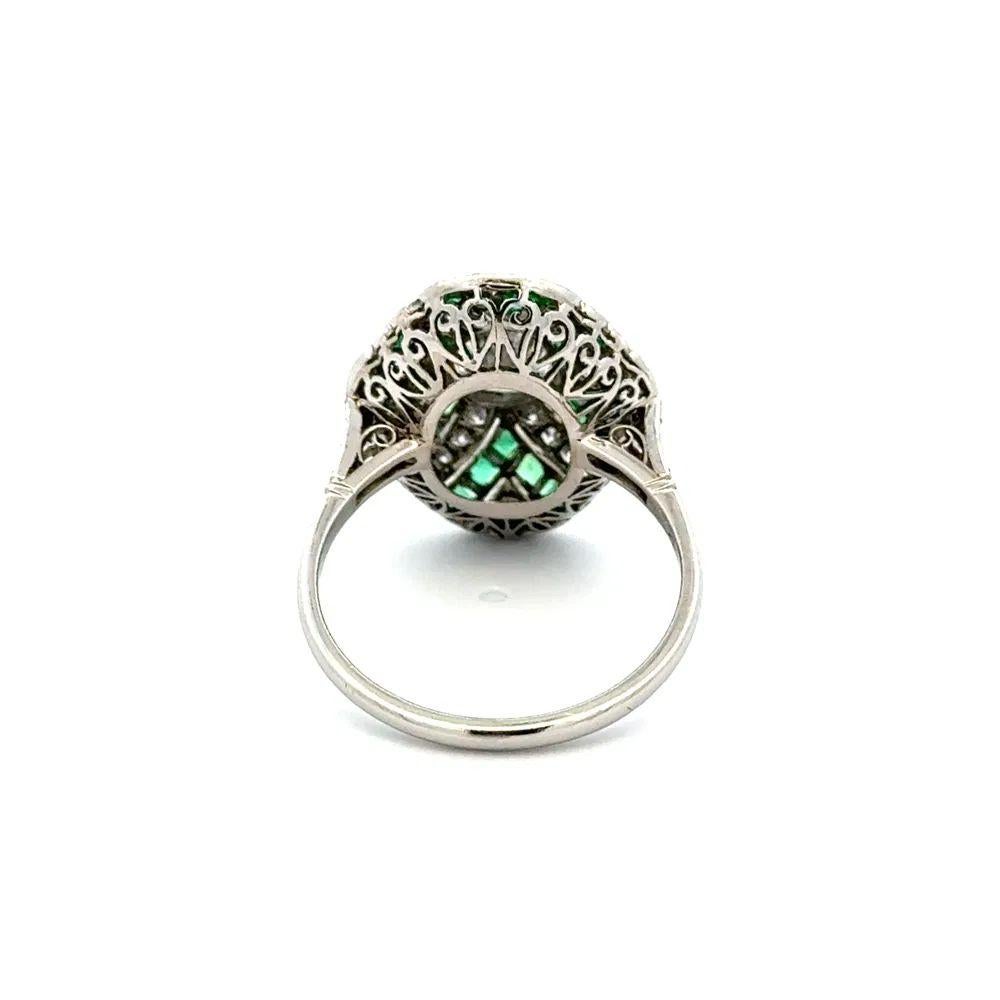 Mixed Cut Diamond and Emerald Platinum Statement Cocktail Ring For Sale