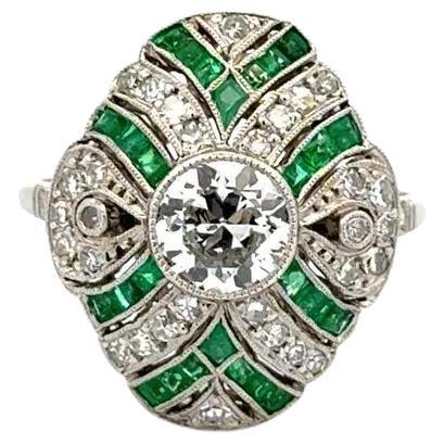 Diamond and Emerald Platinum Statement Cocktail Ring