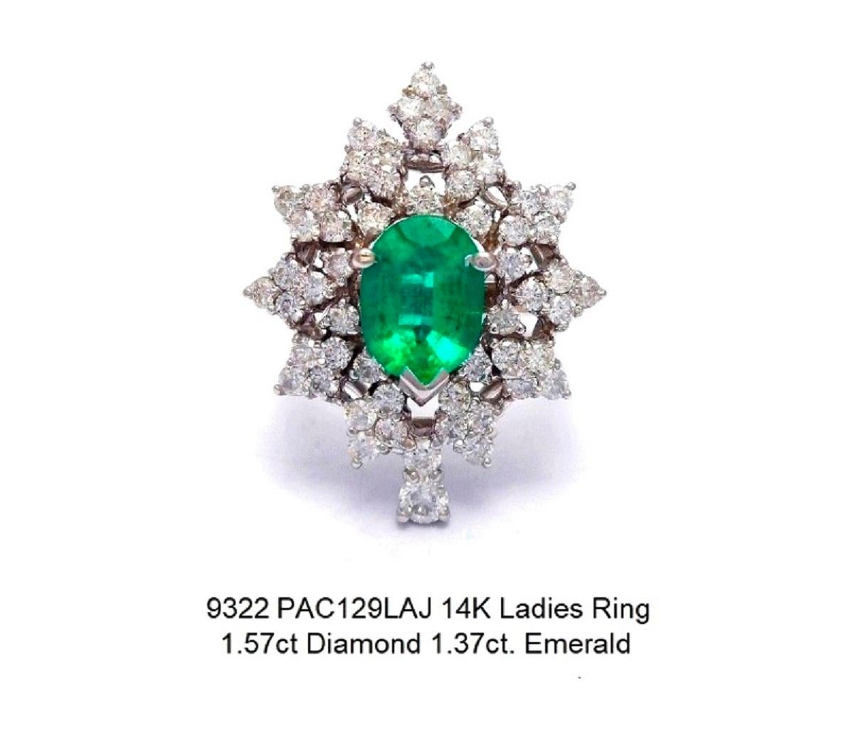 Modern Diamond and Emerald Ring For Sale