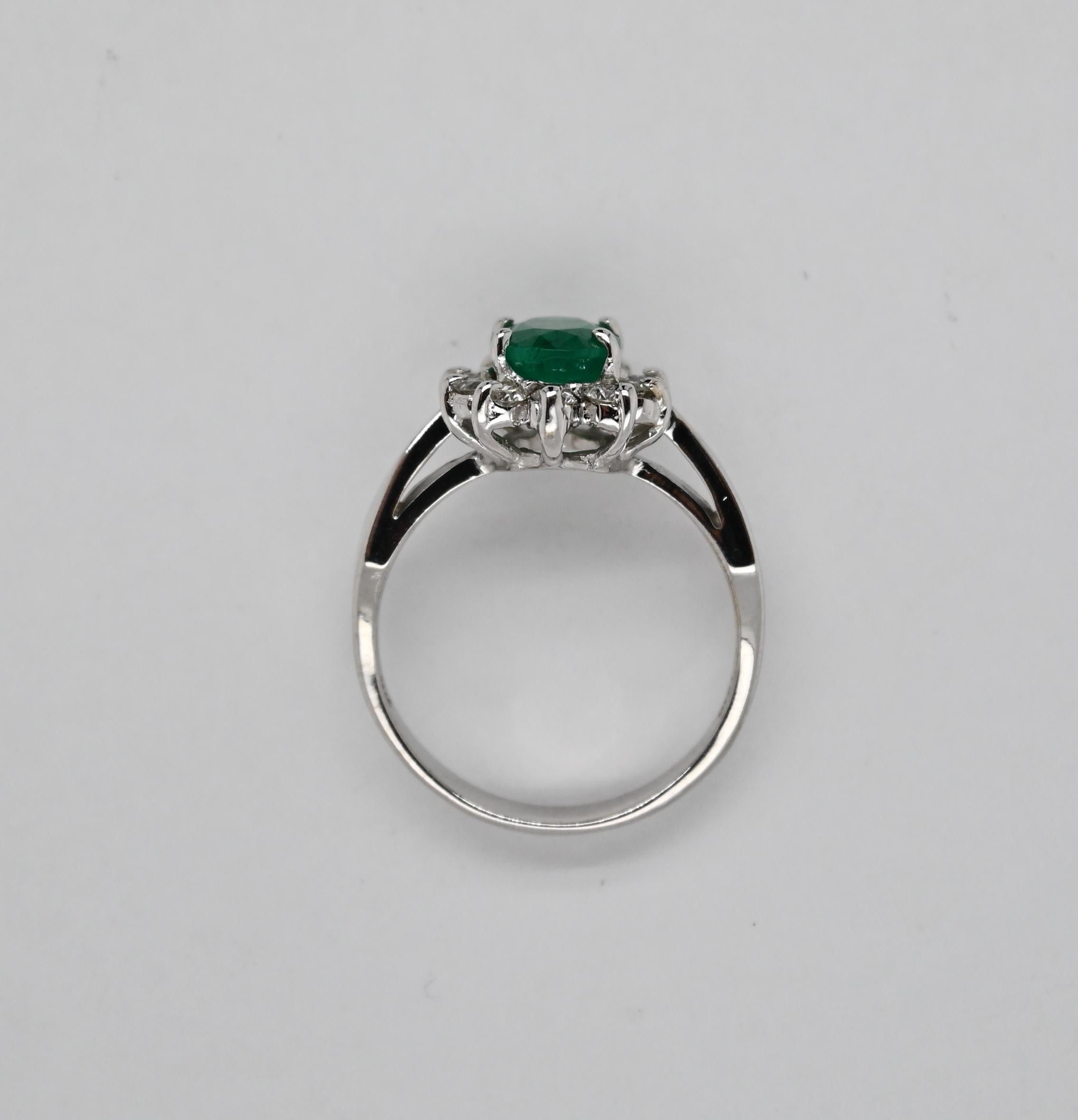 Round Cut Diamond and Emerald Ring  For Sale