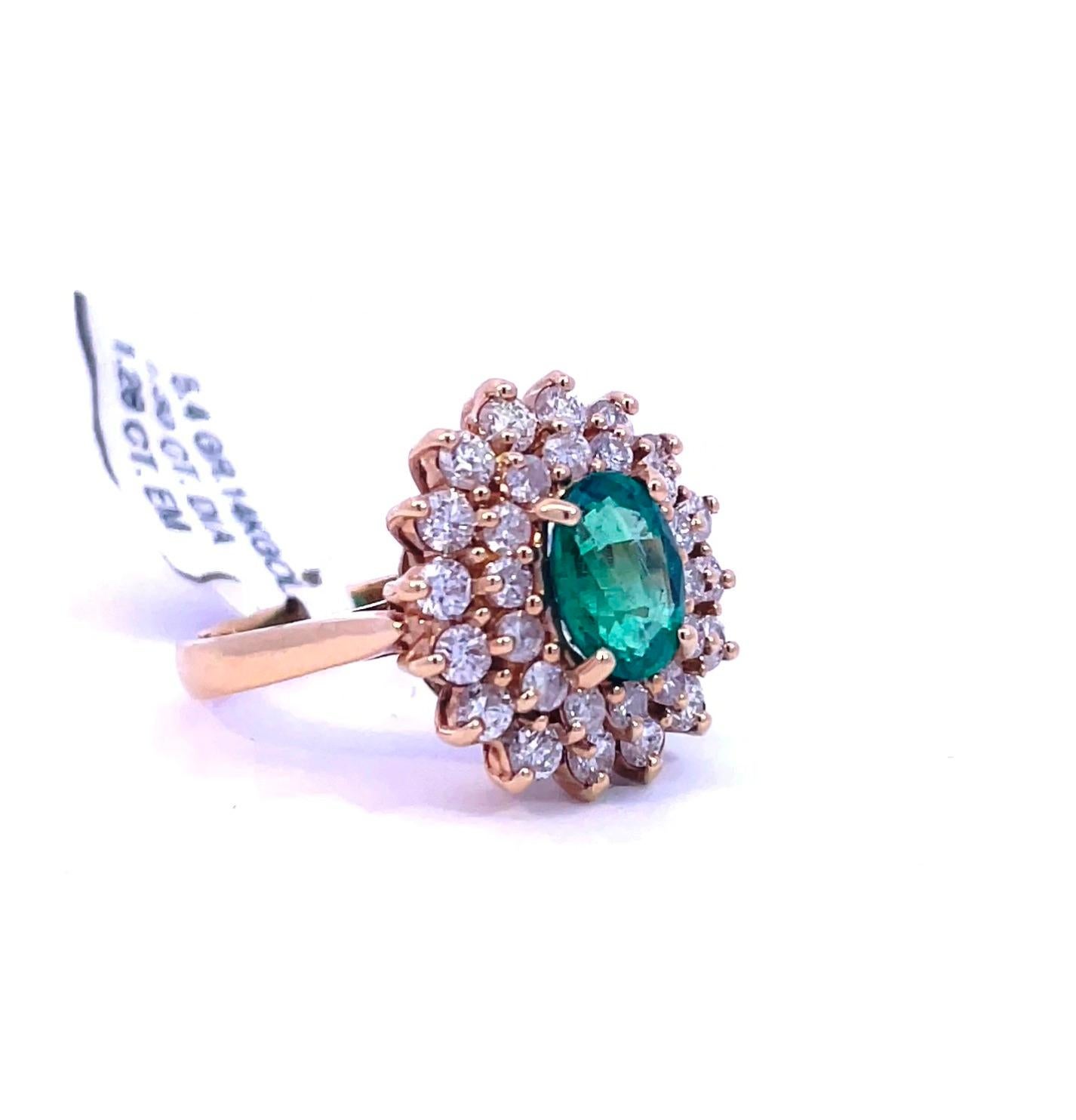 Brilliant Cut Diamond and Emerald Ring in 14K Yellow Gold For Sale