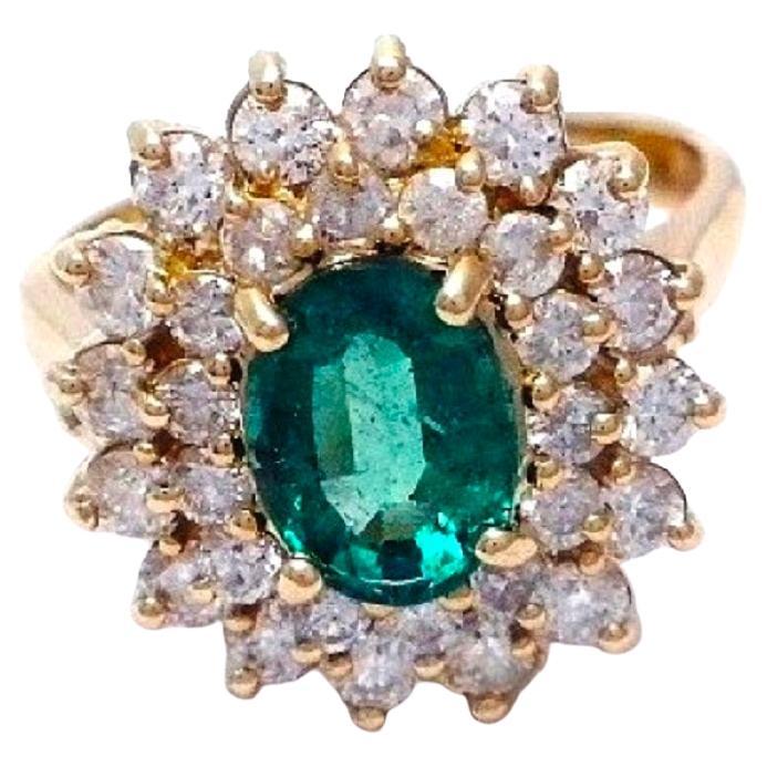 Diamond and Emerald Ring in 14K Yellow Gold