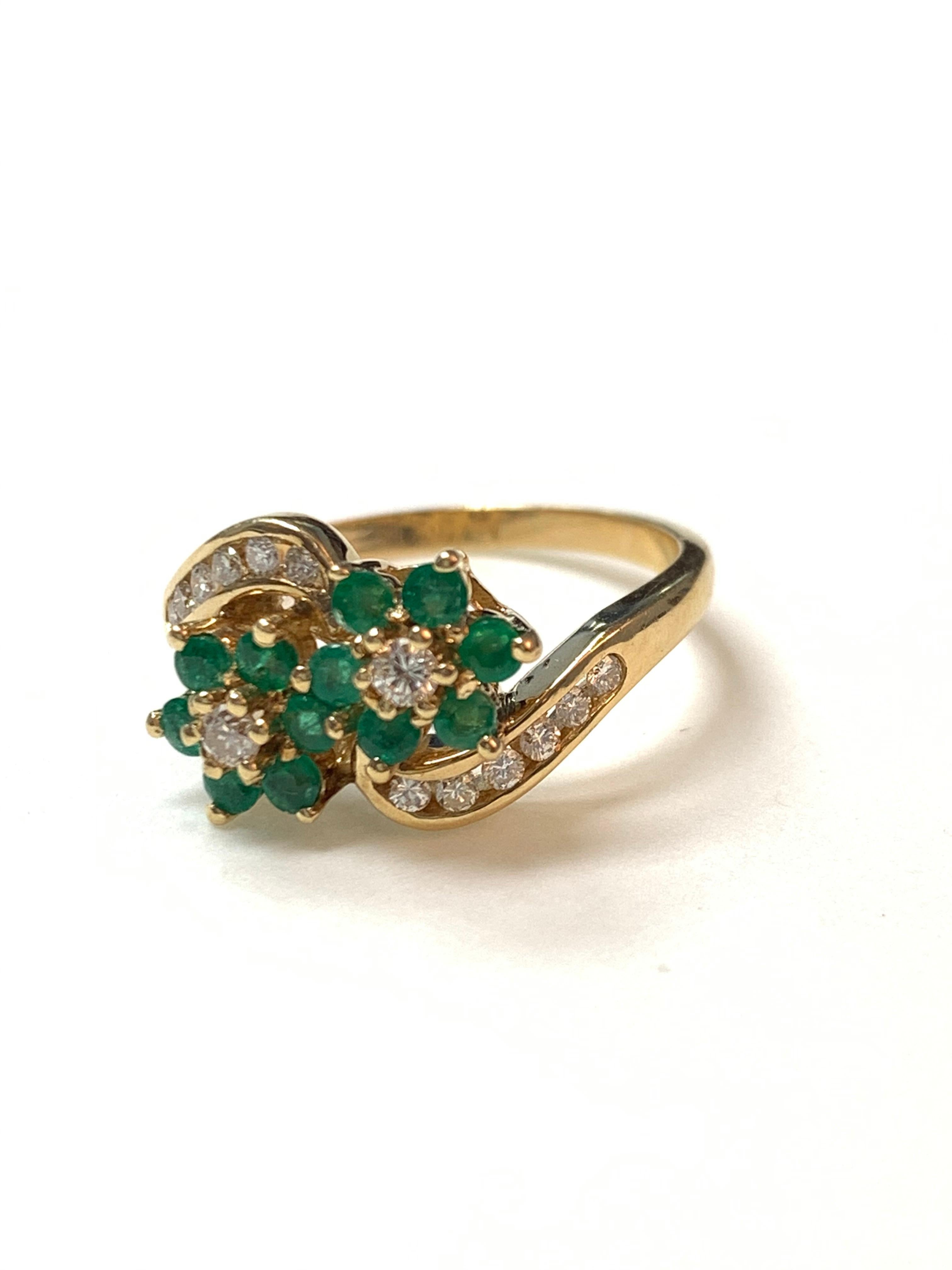 Diamond and emerald ring hand made in 14k yellow gold. 
The details are as follows : 
Diamond weight: 0.50 carat 
Emerald weight: 0.50 carat 
Metal : 14k yellow gold 
Ring size: 6 1/2 
