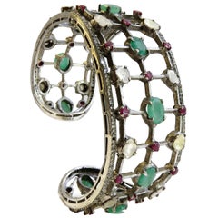 Diamond and Emerald, Ruby Cult Bangle Bracelet St. Silver