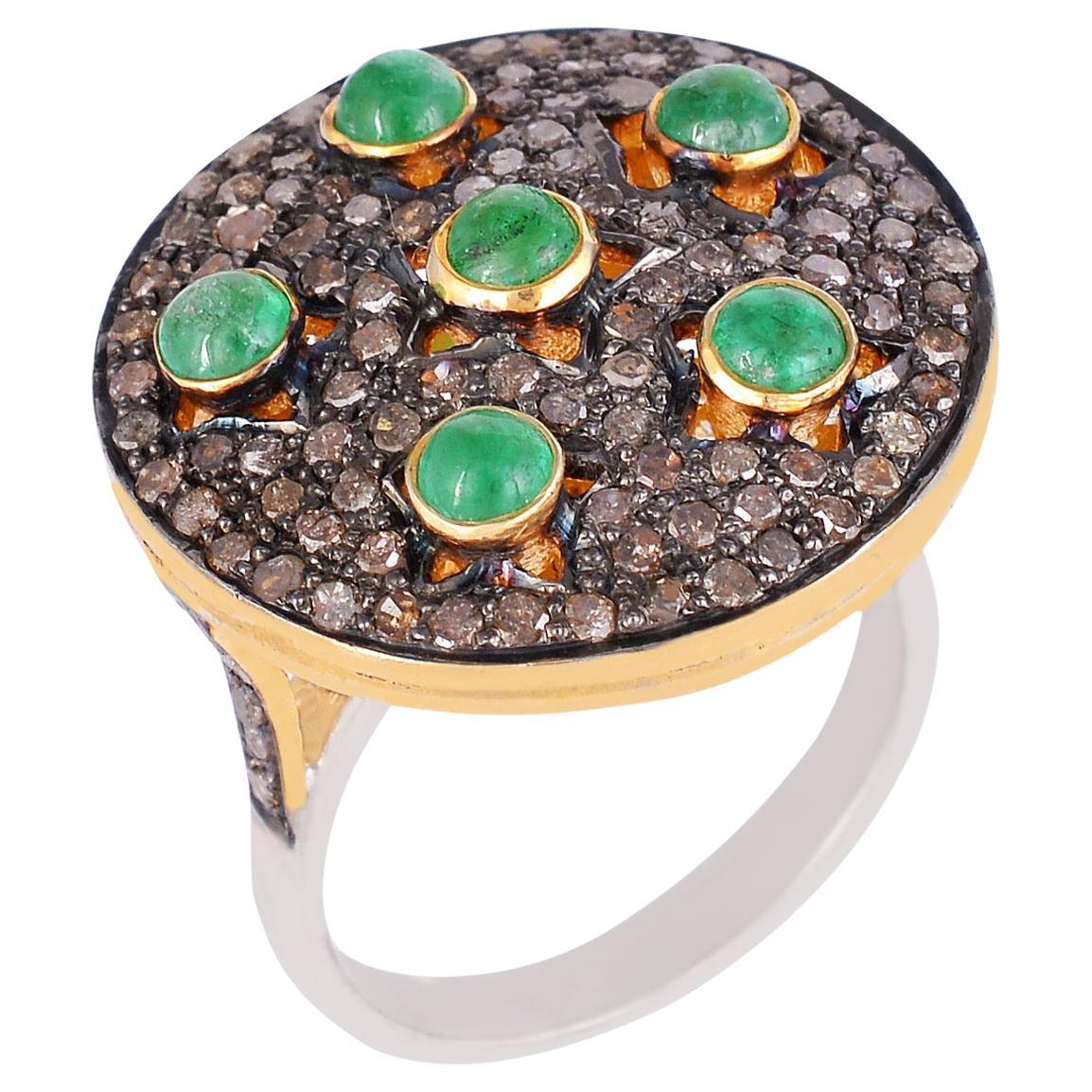 3.27 Carat Genuine Emerald and White Zircon .925 Sterling Silver Ring main image 1