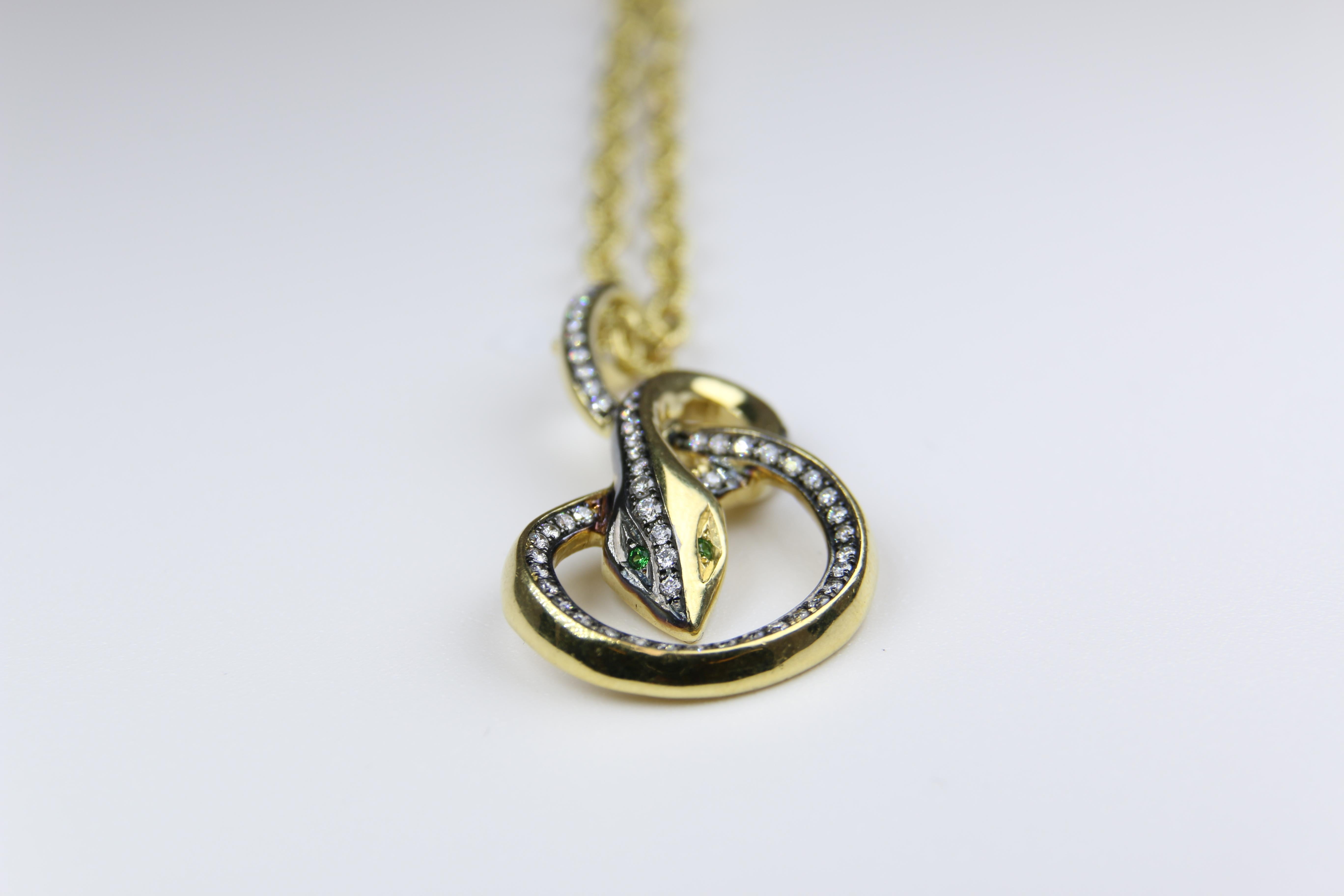 Diamond and Emerald Snake Pendant Necklace 1