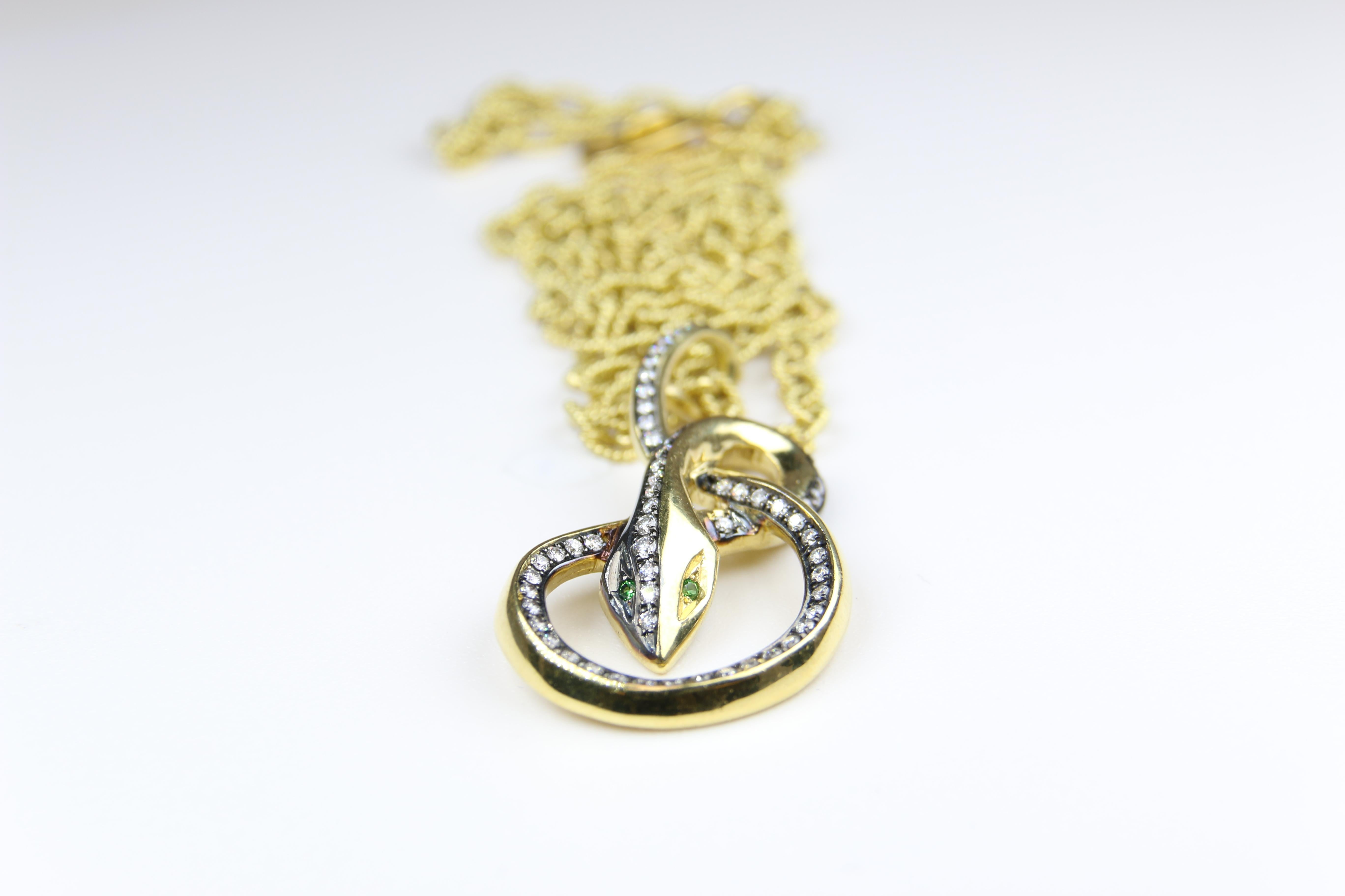 Diamond and Emerald Snake Pendant Necklace 2