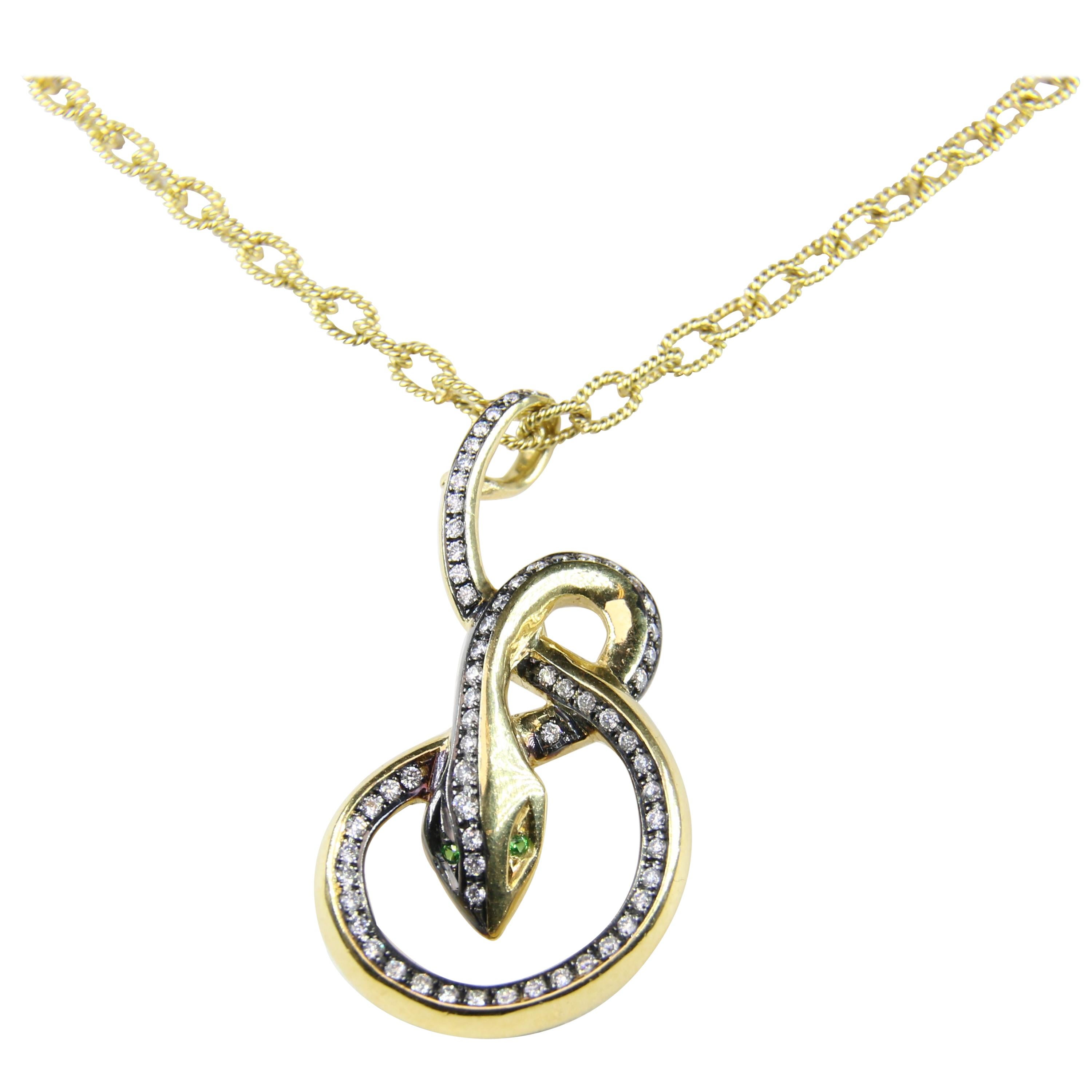 Diamond and Emerald Snake Pendant Necklace