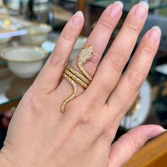 Bague serpent diamant et émeraude or jaune 18k