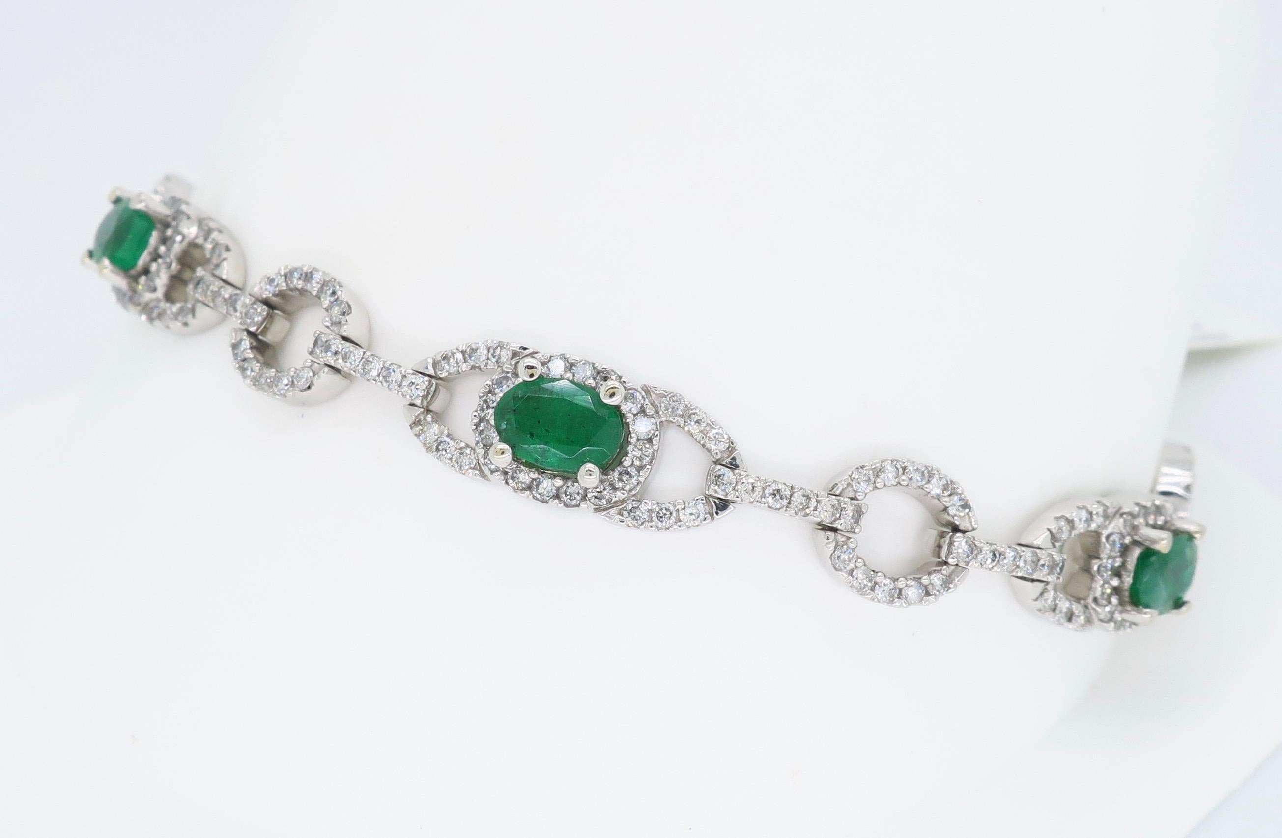 Women's or Men's Diamond and Emerald Tennis Bracelet