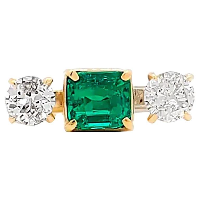 1.51 Carat Emerald and Diamond Three-Stone Ring  For Sale