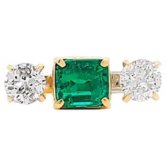 1.51 Carat Emerald and Diamond Three-Stone Ring 