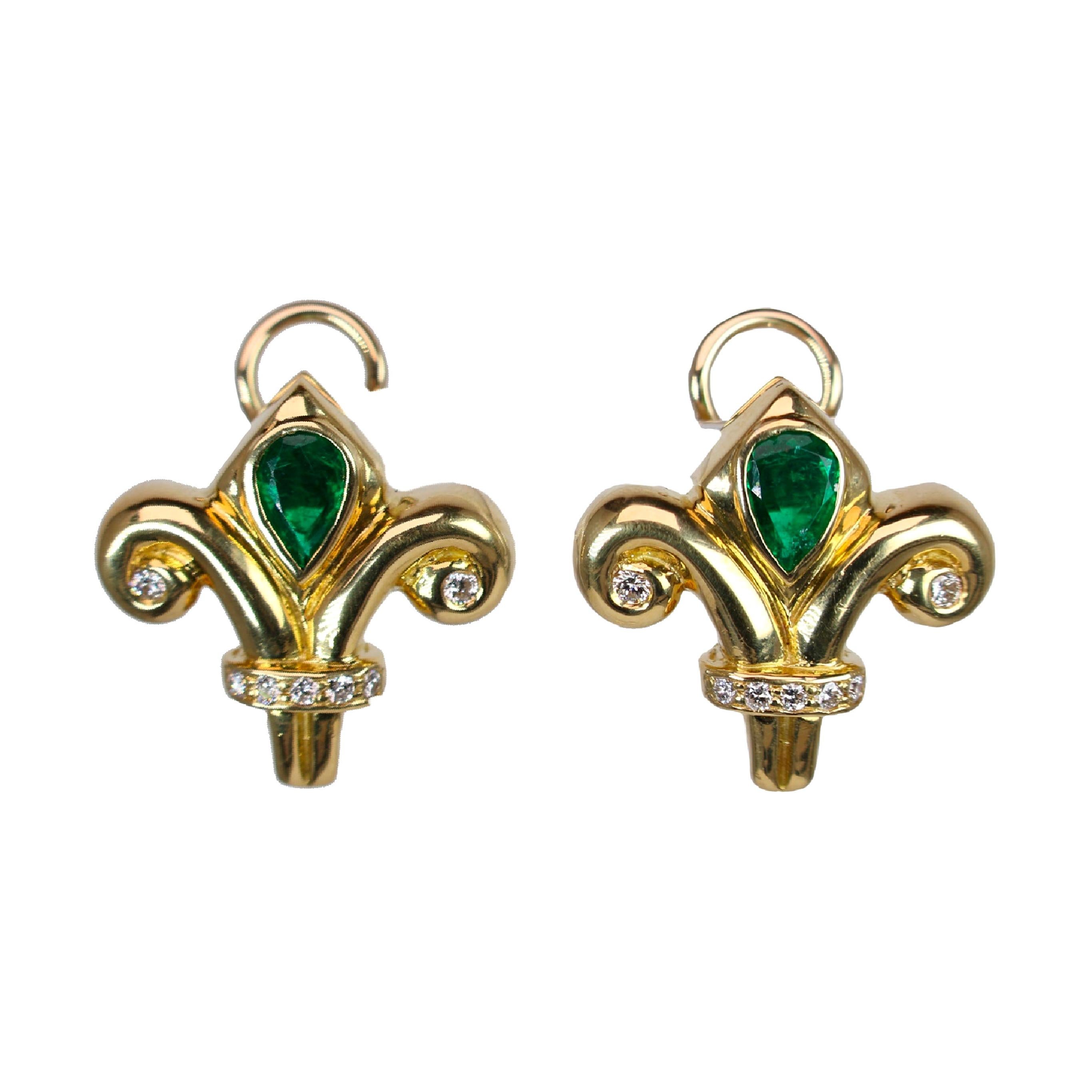 Diamond and Emerald Tulip Earrings For Sale
