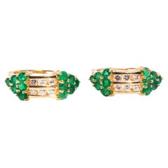 Vintage Circa 1970s 18 Carat Yellow Gold Diamond and Emerald "Huggie" Earrings