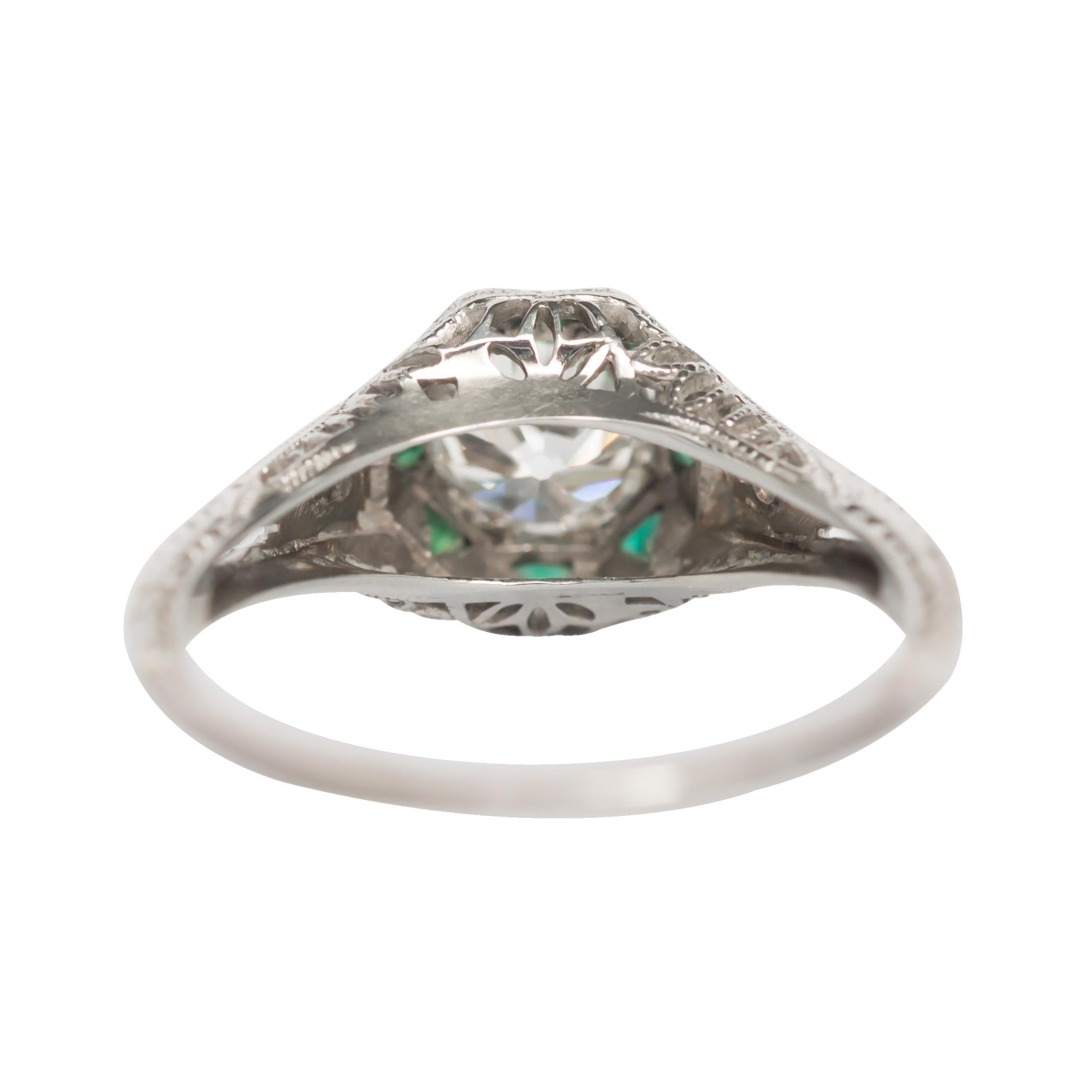 Diamond and Emerald White Gold Engagement Ring In Good Condition In Atlanta, GA