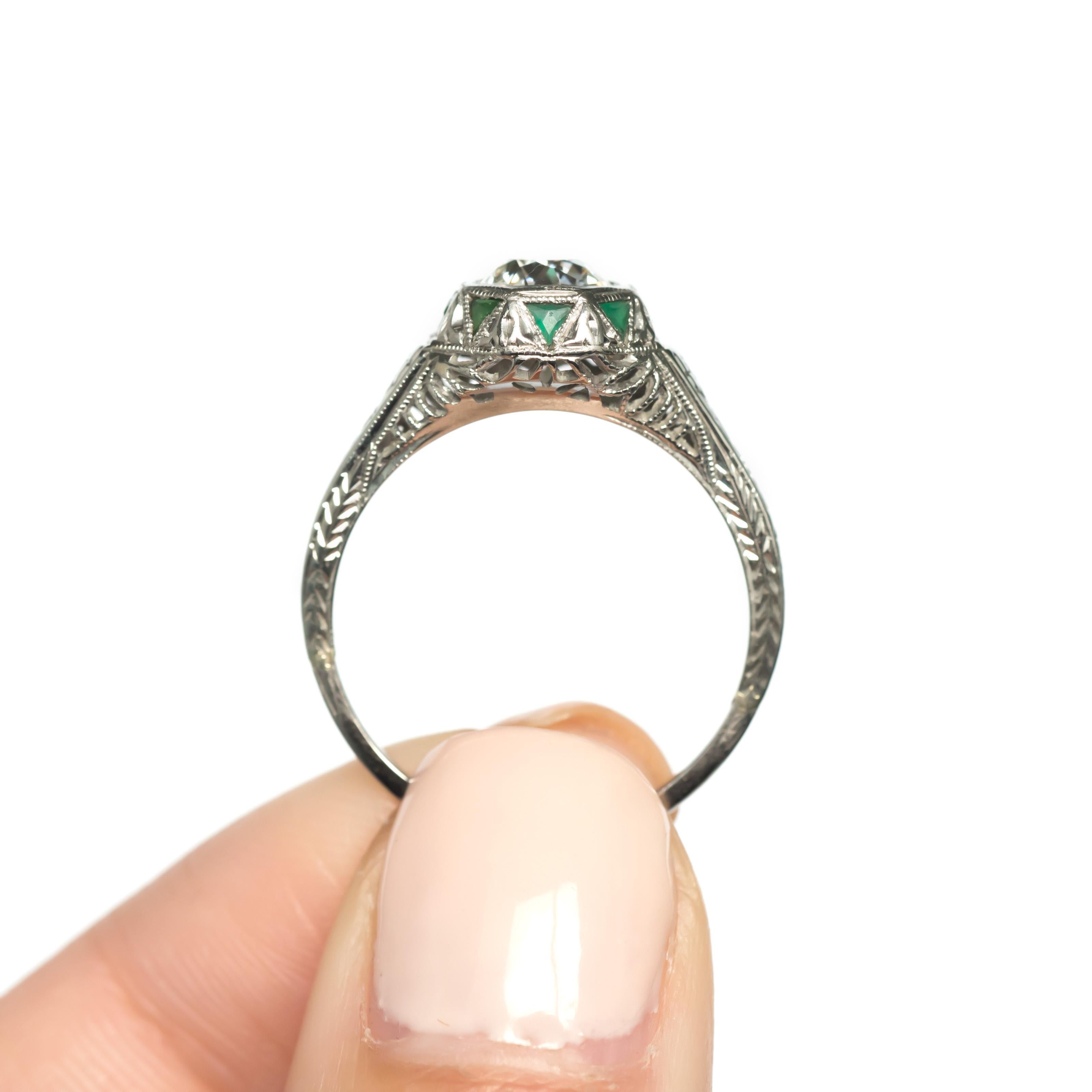 Women's Diamond and Emerald White Gold Engagement Ring