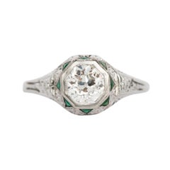 Diamond and Emerald White Gold Engagement Ring