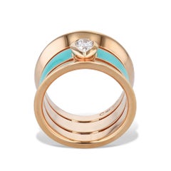 Diamond and Enamel 18K Rose Gold 3-Band Ring