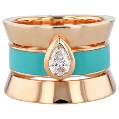 3-band-Ring aus 18 Karat Roségold mit Diamanten und Emaille