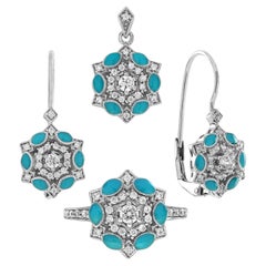 Diamant- und Emaille-Halo im Art-Déco-Stil mit floralem Halo aus 14 Karat Weißgold