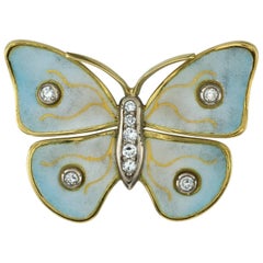 Diamond and Enamel Butterfly Brooch