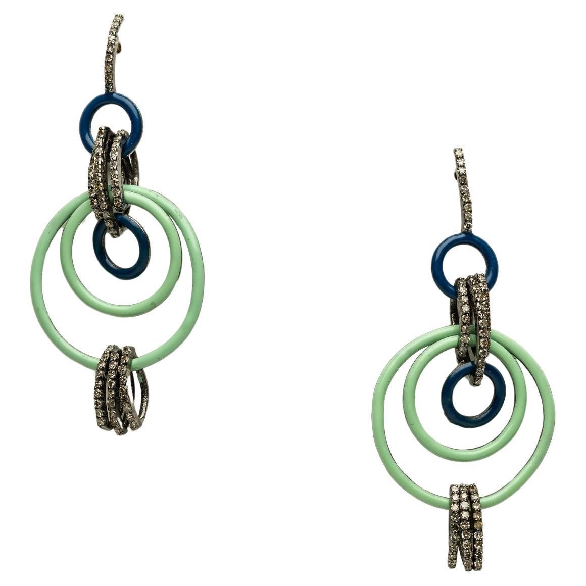 Diamond and Enamel Dangle Chandelier Earrings