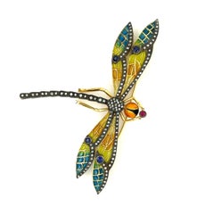 Diamond and Enamel Dragonfly Brooch